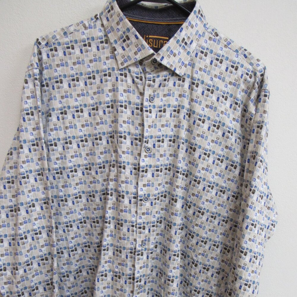 Misura‎ Multicolor Geometric Pattern Long Sleeve Button-Up Flip-Cuff Shirt 2XL